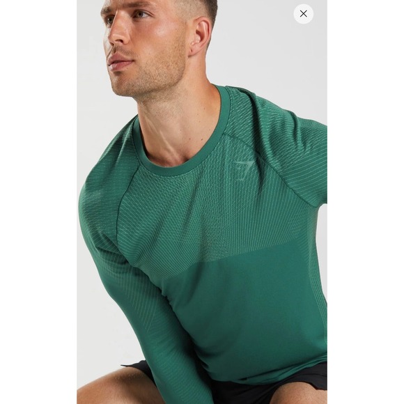 Gymshark Training Long Sleeve T Shirt Men Dark Green Athletic Fit - Picture 3 of 10
